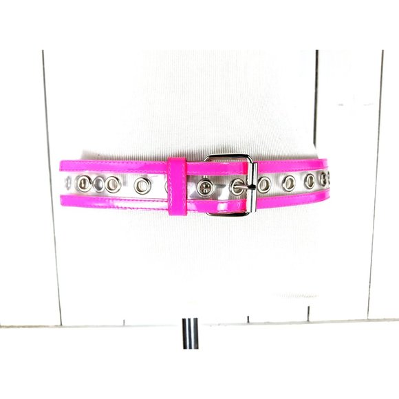 Hot florescent pink clear plastic wide patent leather belt - Picture 2 of 4
